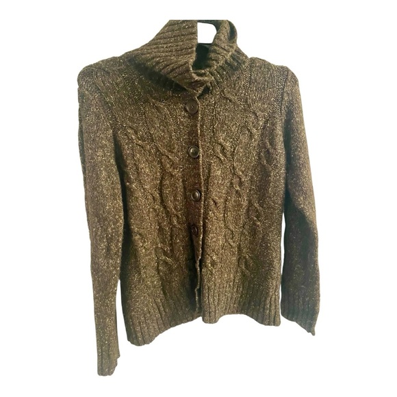 Vintage LL Bean Brown Wool Blend Cable Knit Cardigan Sweater Women’s Size M - Picture 1 of 10